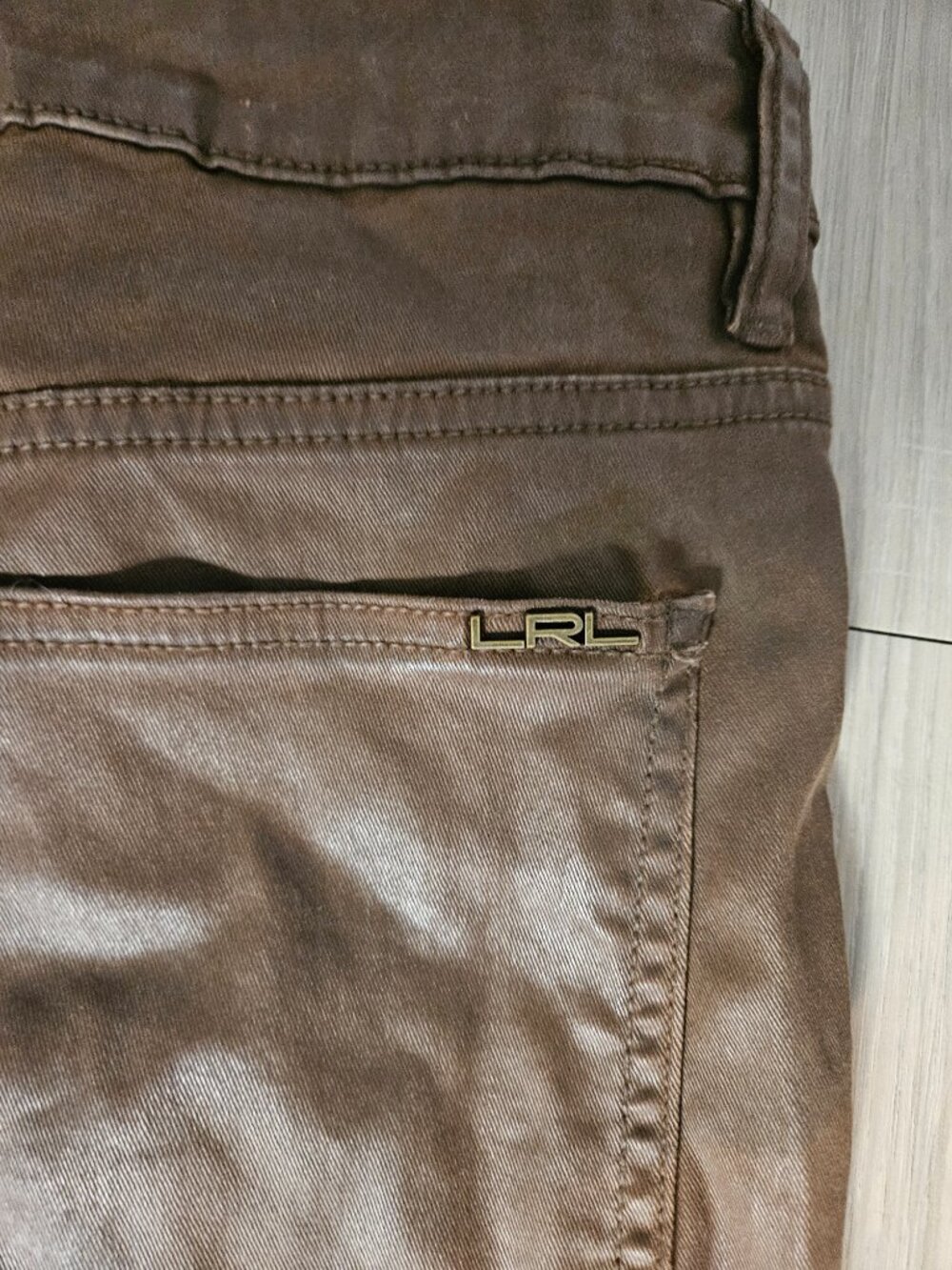Ralph Lauren Brown Waxed Denim Skinny Pants Size 12 - Picture 6 of 6